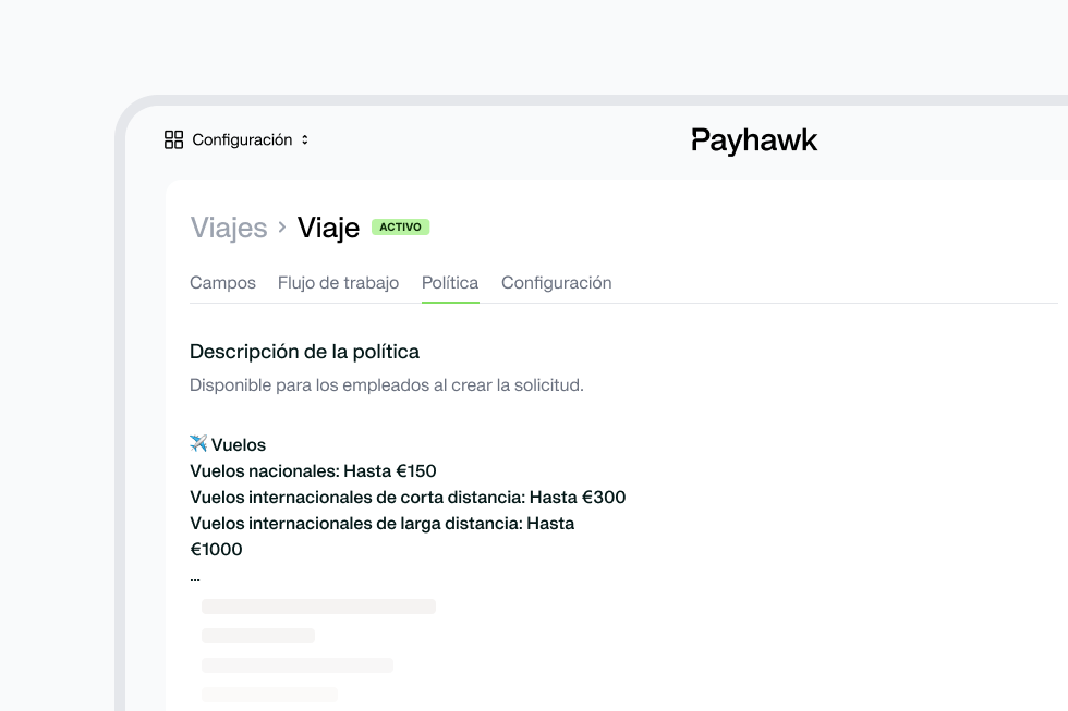 Image showing an example of a travel policy